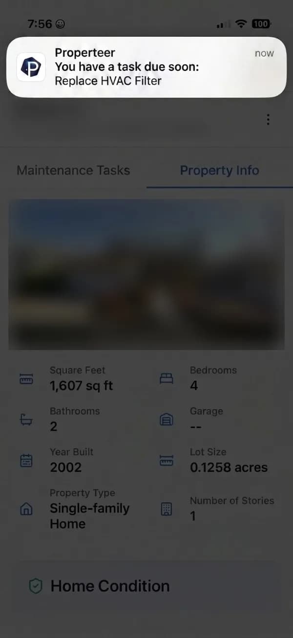 Push notification for an upcoming maintenance task