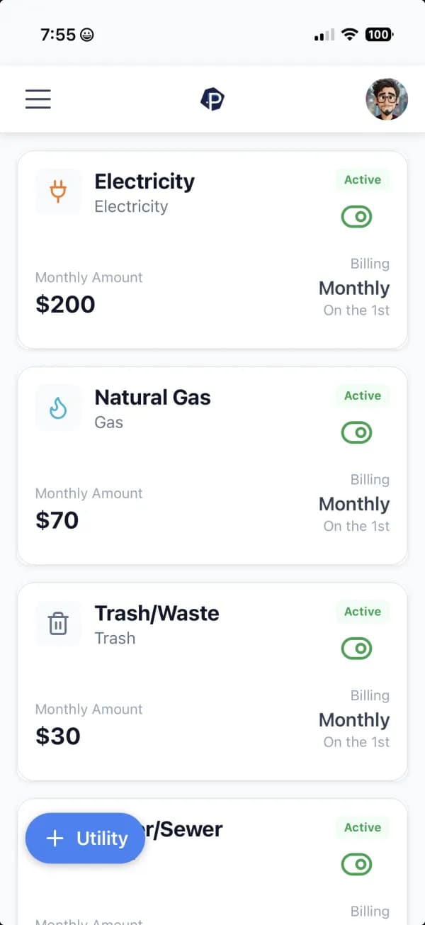 Utilities on the Properteer app