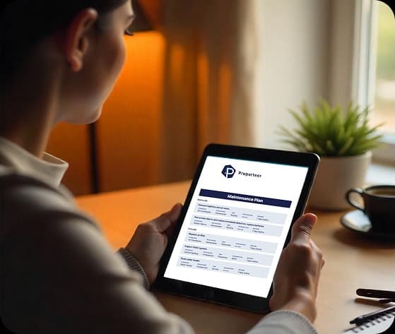 Properteer maintenance reminders displayed on a tablet